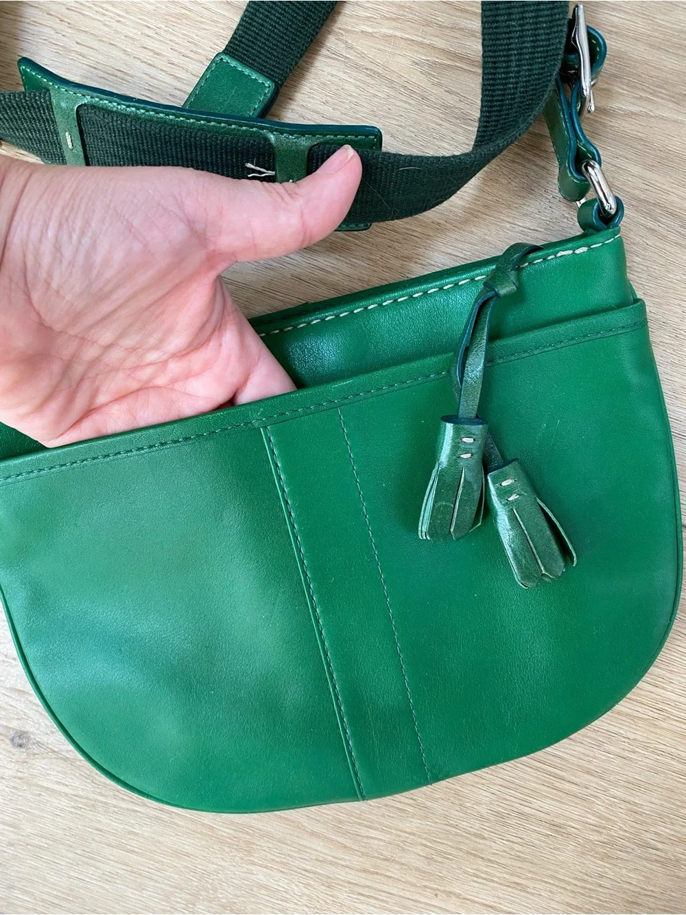 Coach Green Leather Crossbody Bag with Tassels